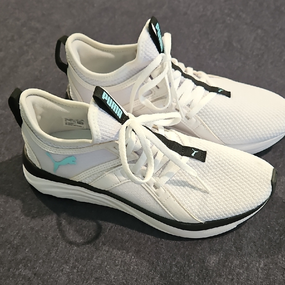Puma White, Teal and Black Sneakers